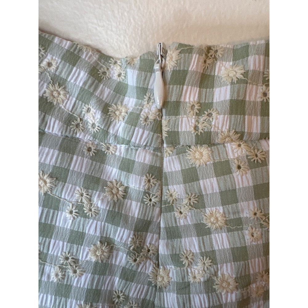 Sage The Label Gingham Daisy Embroidered Shorts Green White Floral XS High Waist - Picture 5 of 8